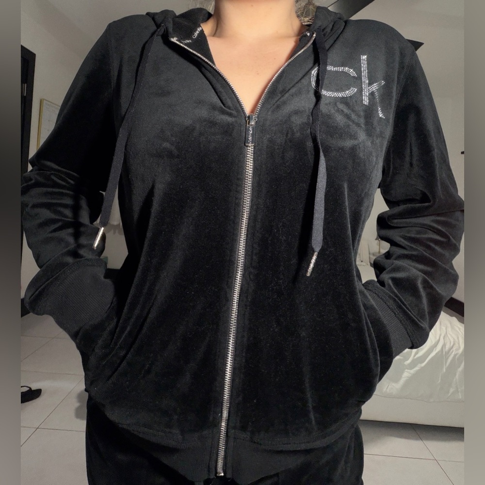 Calvin Klein Black Velvet Zipper Hoodie